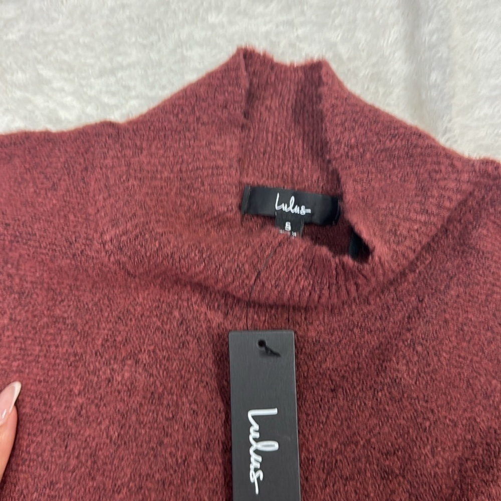 Lulu's Deep Red Turtleneck fall oversized Sweater - Picture 3 of 8